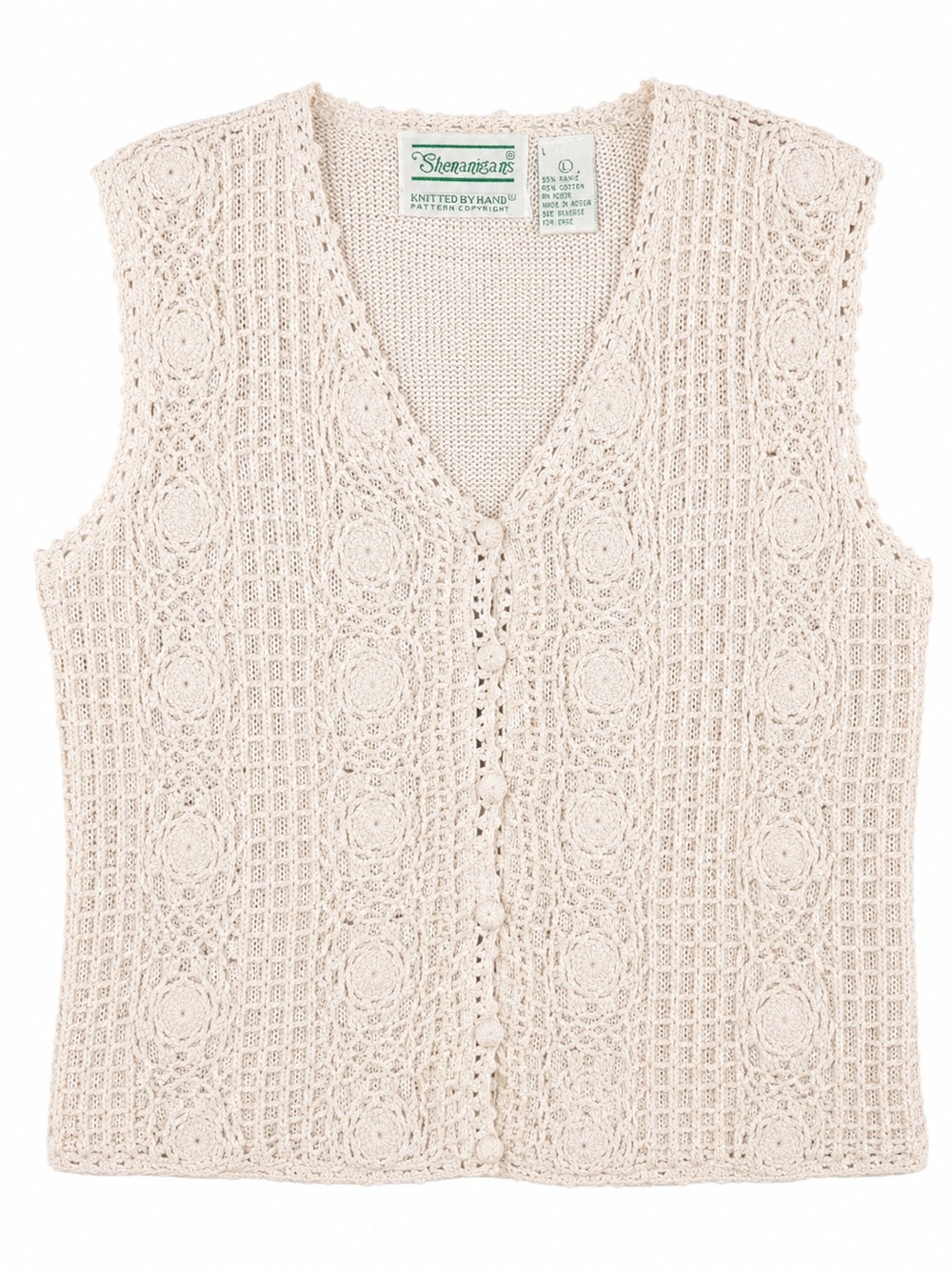 Vintage Shenanigans Hand Knit Crochet Sweater Vest L Cottagecore Coquette⁠